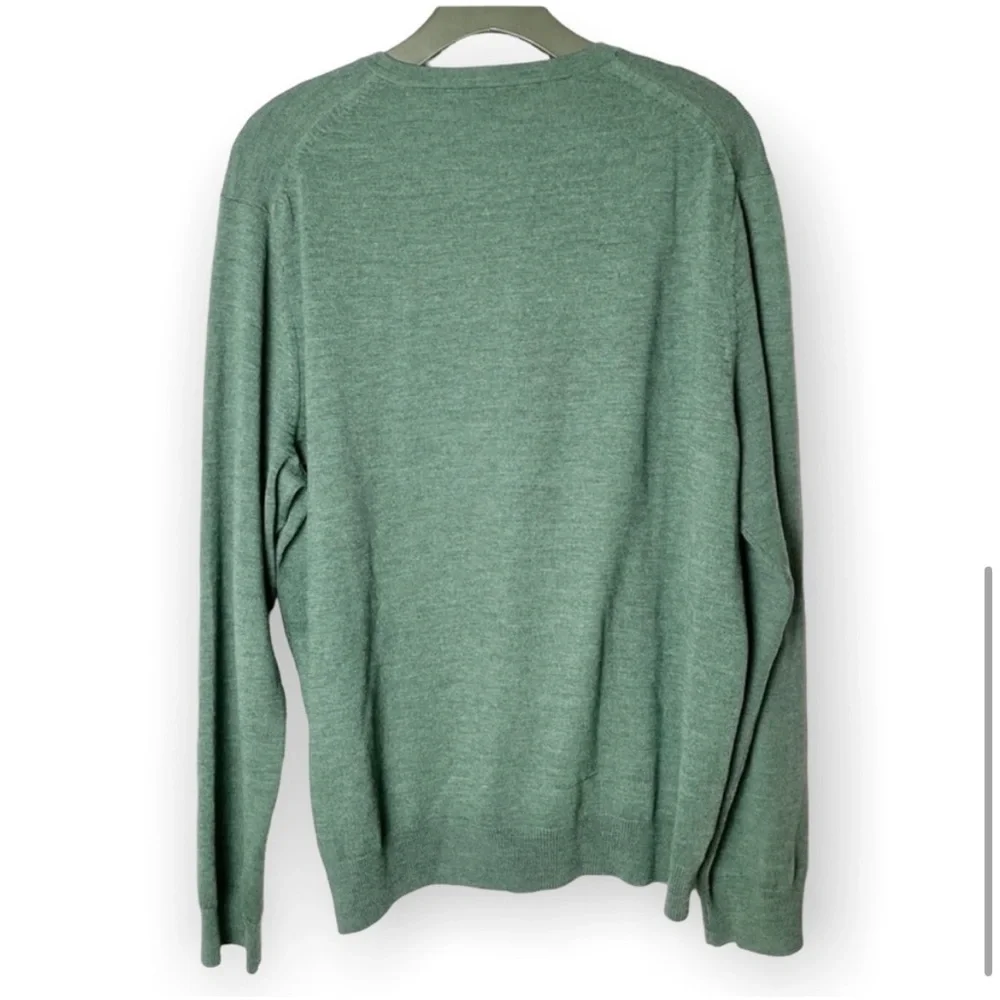J.Crew men’s 100% Italian Merino wool v-neck forest green long sleeve size XL